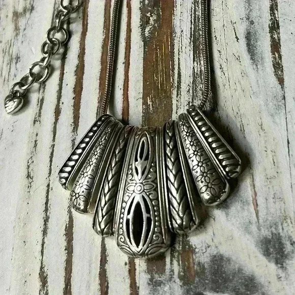 Brighton *Retired* Etched Silver Statement Necklace - Picture 2 of 8
